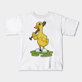 Duck at Baseball with Baseball bat Kids T-Shirt